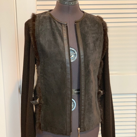 Blazer \ Jacket suede with fur trim - Picture 1 of 7